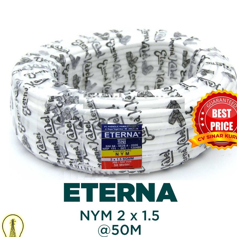 Kabel Listrik ETERNA NYM 2x1.5 2x1,5 2 x 1.5 2 x 1,5 roll @50m SNI GROSIR ORIGINAL