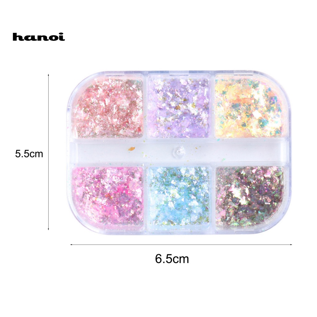 Han 1 Kotak Payet Glitter 6 Sekat Untuk Dekorasi Nail Art / Manicure DIY