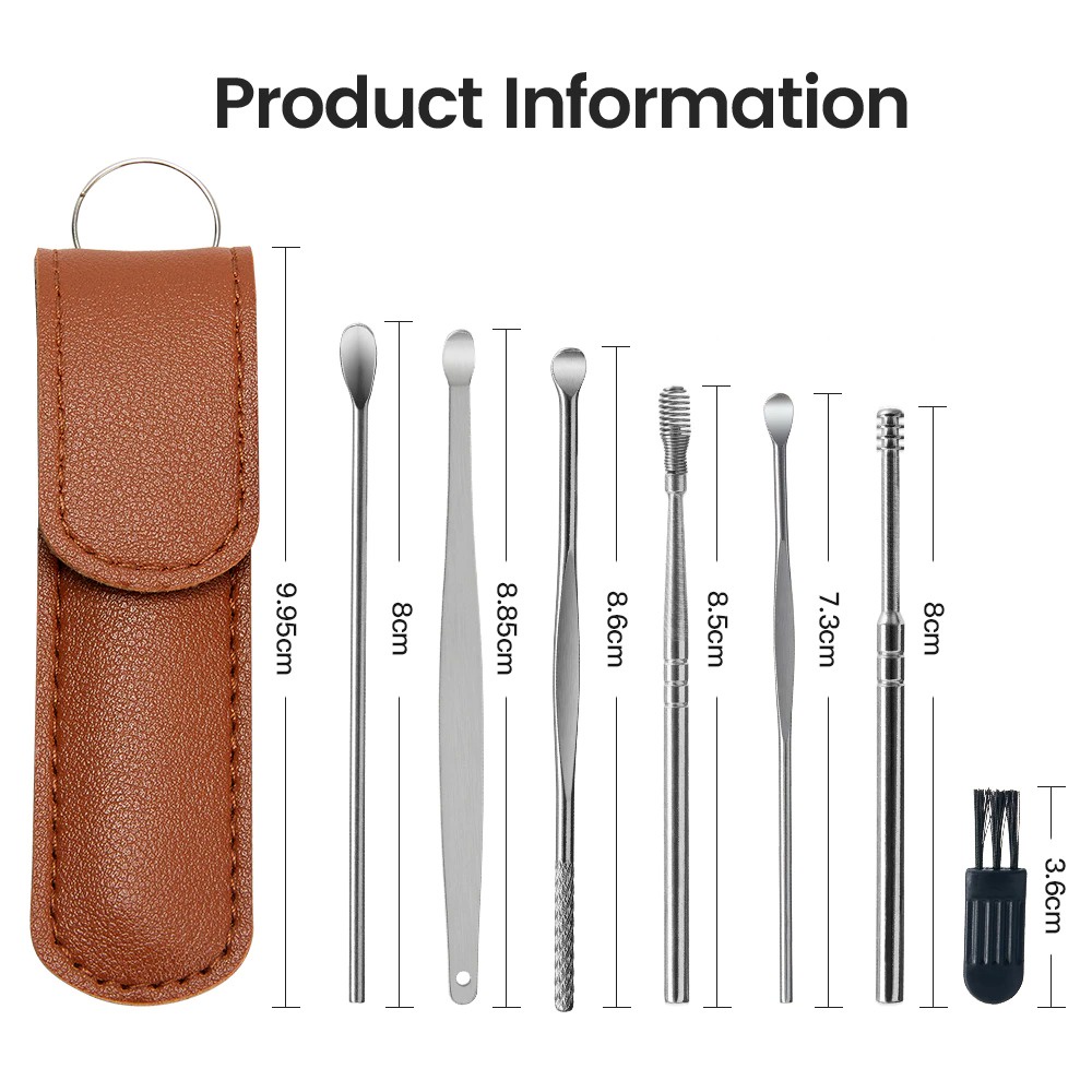 Free Pouch Set Korek Kuping 6 pcs Stainles Pembersih Telinga Ear Wax Picker Cleaner