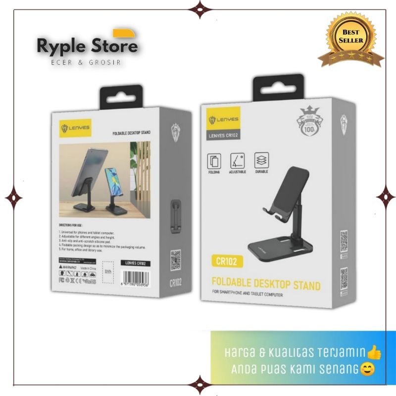 LENYES CR102 Folding Dekstop Holder Meja Stand Hp Tiang Besi Anti Slip Dudukan Hp