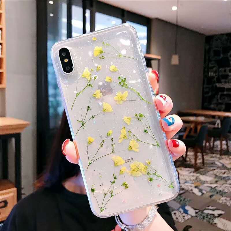 Dried Flower Yellow + Popsocket iPhone Oppo Vivo Xiaomi Samsung S7 S6 Edge S8 S9 S10 J3 J5 J7 pro V9