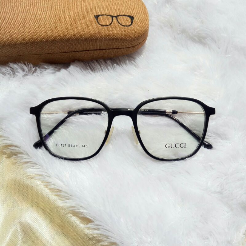 JELITA EYEWEAR▪︎Frame Kacamata Kotak Oval Gucci B6137 Gratis Lensa Plus/Minus/Cyl Anti Radiasi Super