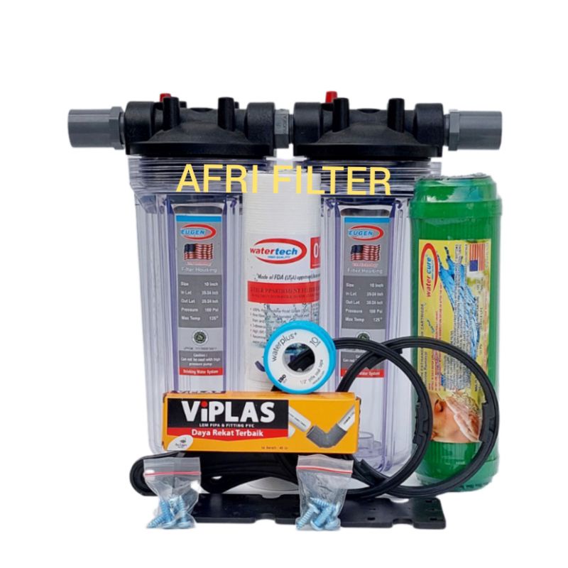 Paket EKO 2 Saringan/ Filter Air Zat Kapur siap Pakai ( Clear 10 drat 3/4&quot; SR)