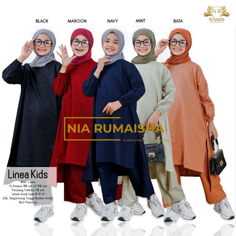 linea kids set untuk anak tanggung/remaja usia 9-11 tahun - setelan long tunik dan celana remaja bah