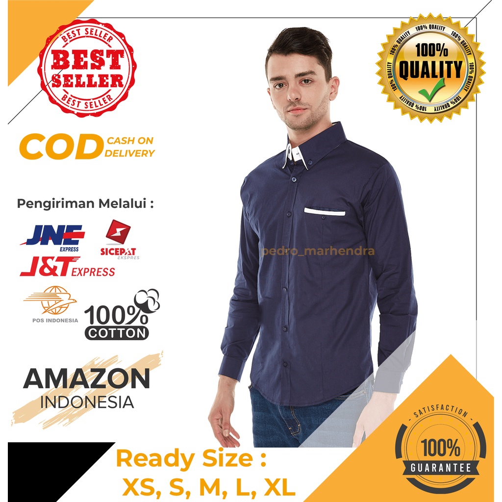 KEMEJA PRIA LENGAN PANJANG HEM KASUAL BAJU KERJA KANTOR NAVY POLOS KAIN KATUN STRETCH MELAR BEST QUALITY