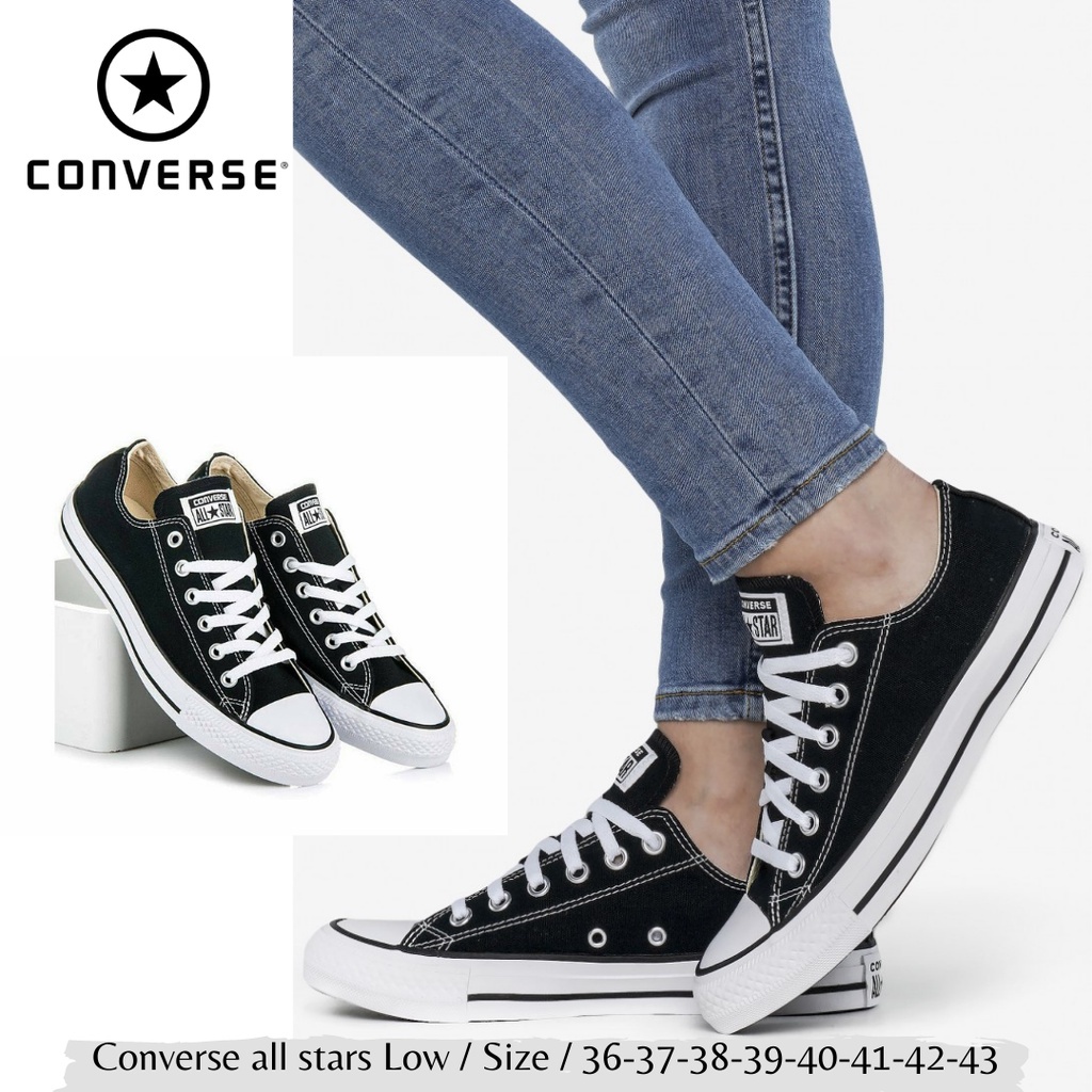 Sepatu converse pendek all star hitam putih low tali untuk sekolah cowo cewe dengan box