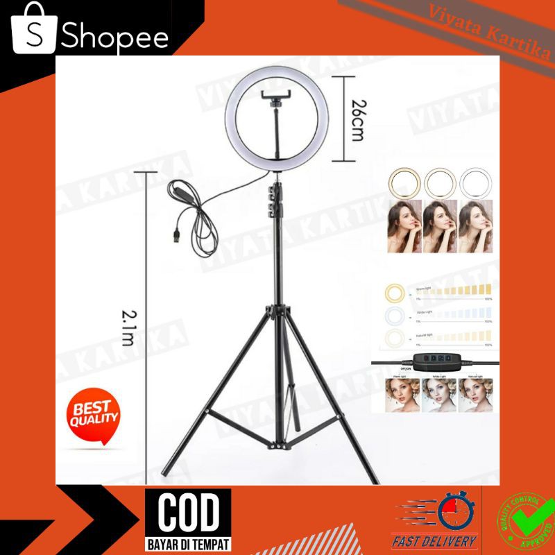 ring light 26 cm + tripod stand 2.1 m lampu make up live streaming vlogger