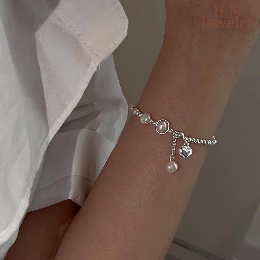 Gelang Mutiara Air Tawar Bentuk Hati Bahan S925 Silver