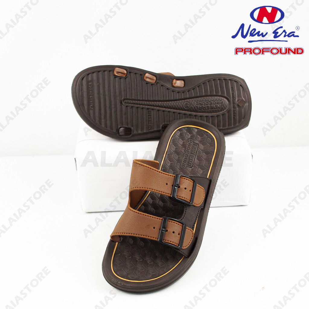 Sandal slop pria new era / sandal slop karet ban 2 - New Era MB E5018 (39-43) / sandal slop cowok-Coklat Tua