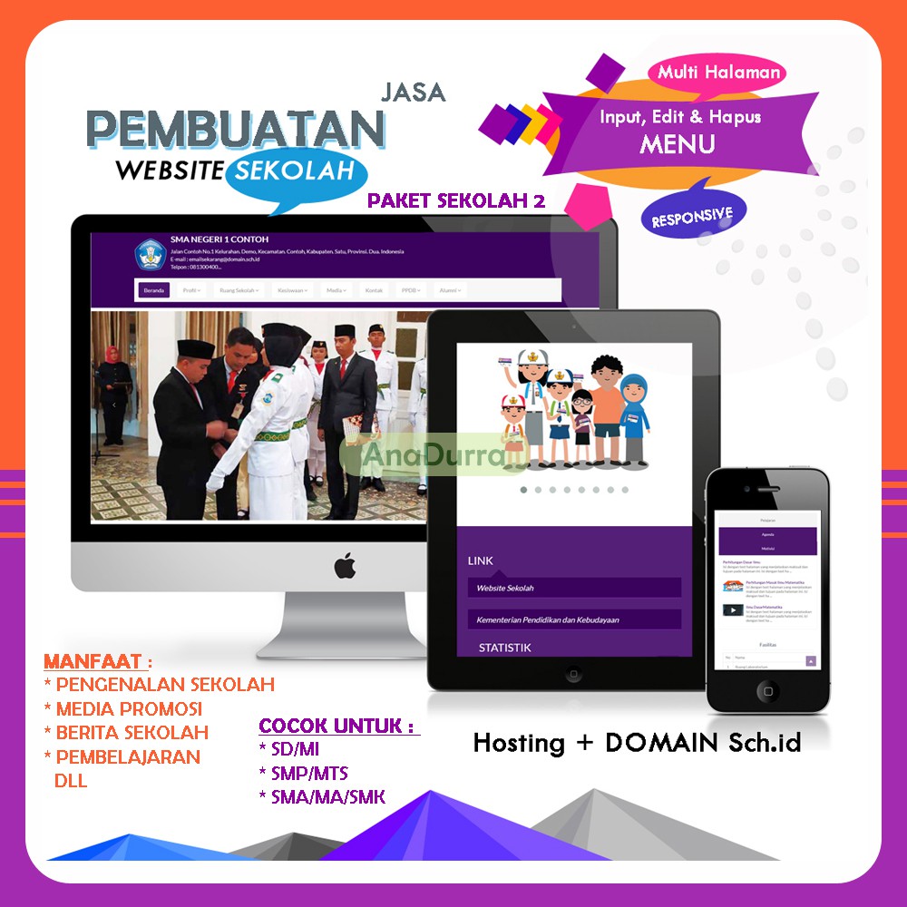 Jasa Pembuatan Website Sekolah Modern dan Responsive Free Domain SCH ID (Paket Sekolah 2)