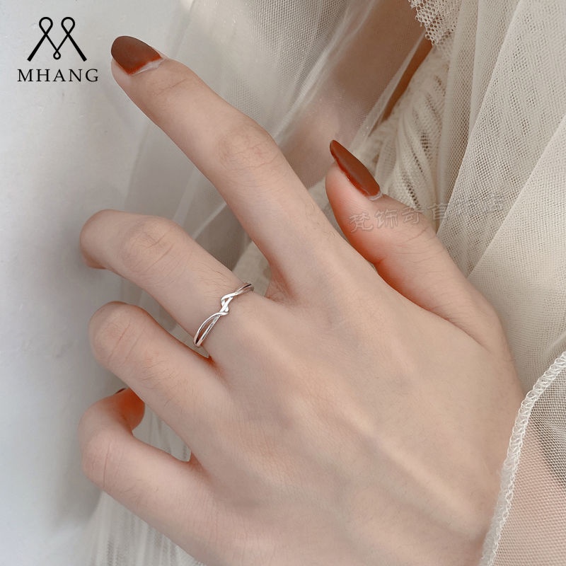 Cincin Perak Gaya Korea Model Garis Dibungkus