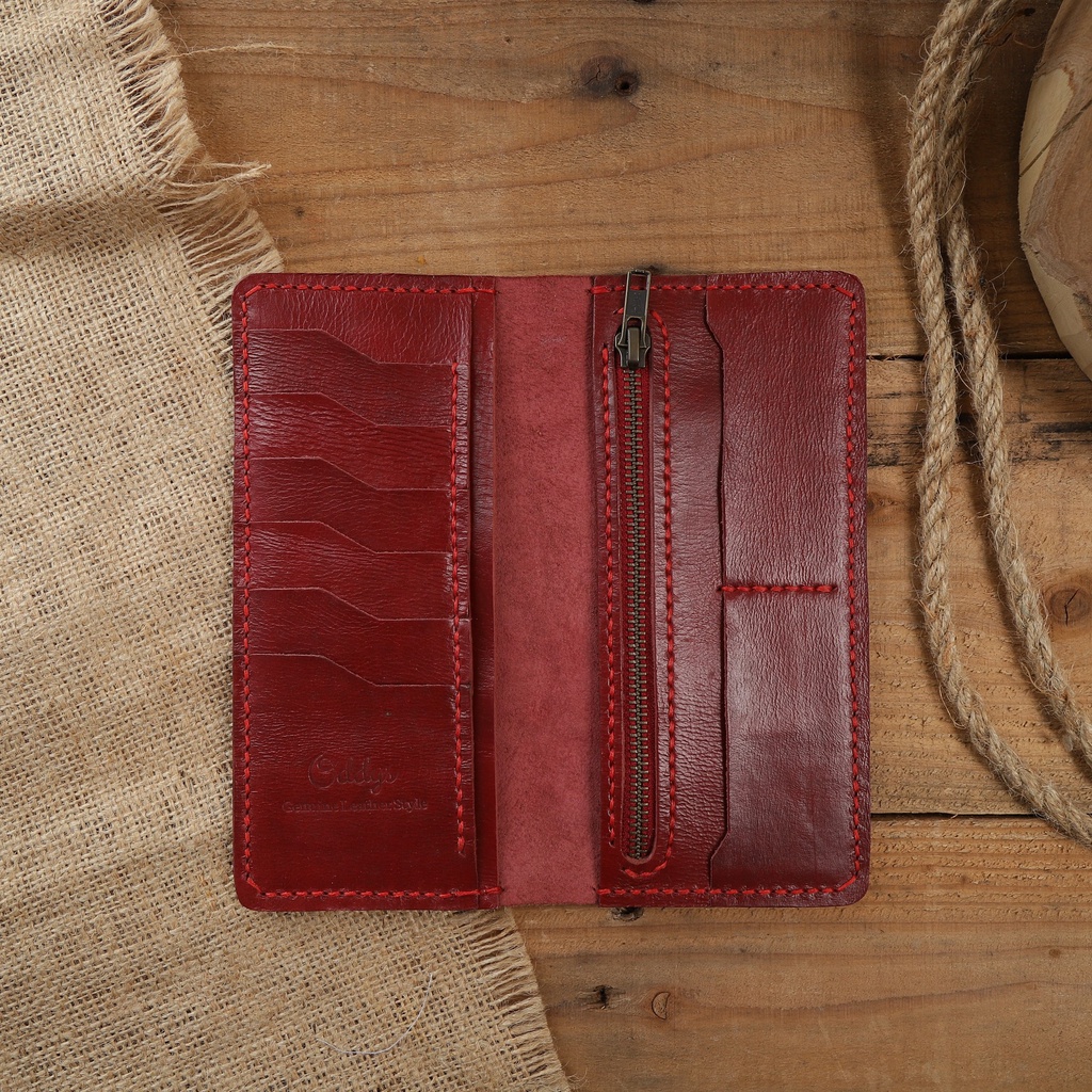 Dompet Panjang Kulit Asli Pull Up Seri AERON Warna Maroon - Leather Phone Wallet