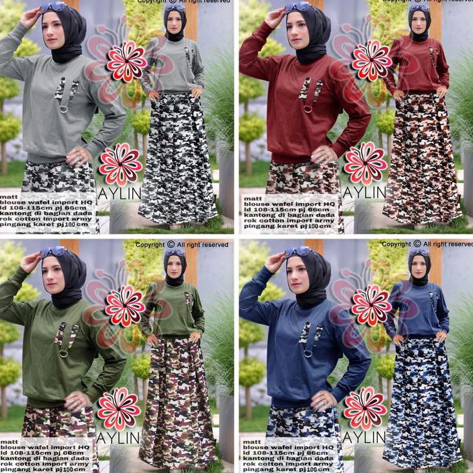 TUNIK  TERLARIS SET AYLIN/ROK ARMY/BAJU SETELAN MUSLIM/BAJU ARMY/ROK MUSLIM/SET DAKOTA HR3