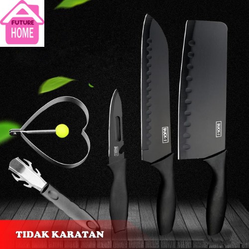 Set Pisau Dapur 5 Pcs Hitam Buck-I Pisau Set 5 In 1 pisau set tajam