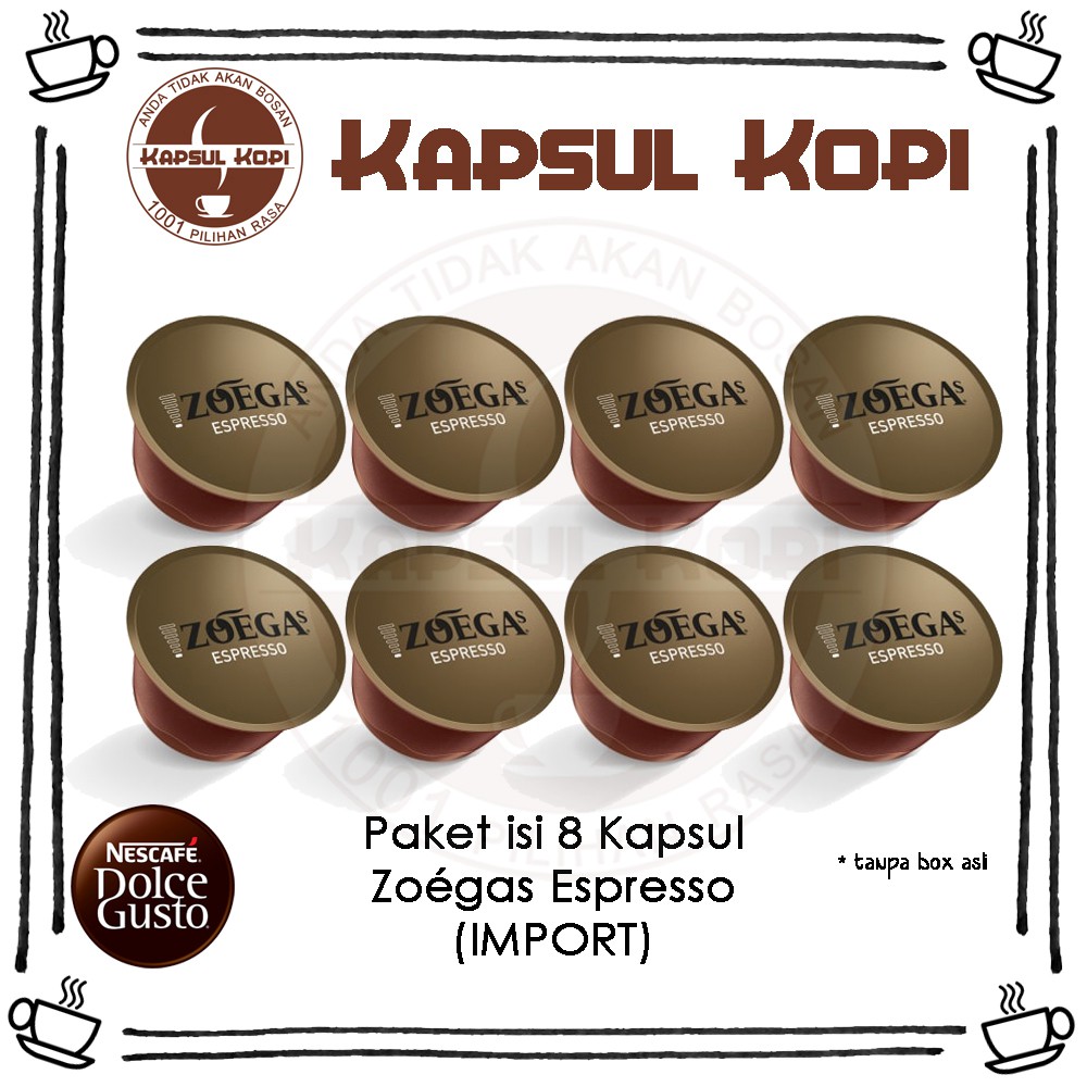 

Paket 8 Kapsul Kopi Zoegas Espresso Nescafe Dolce Gusto Import Coffee Capsule