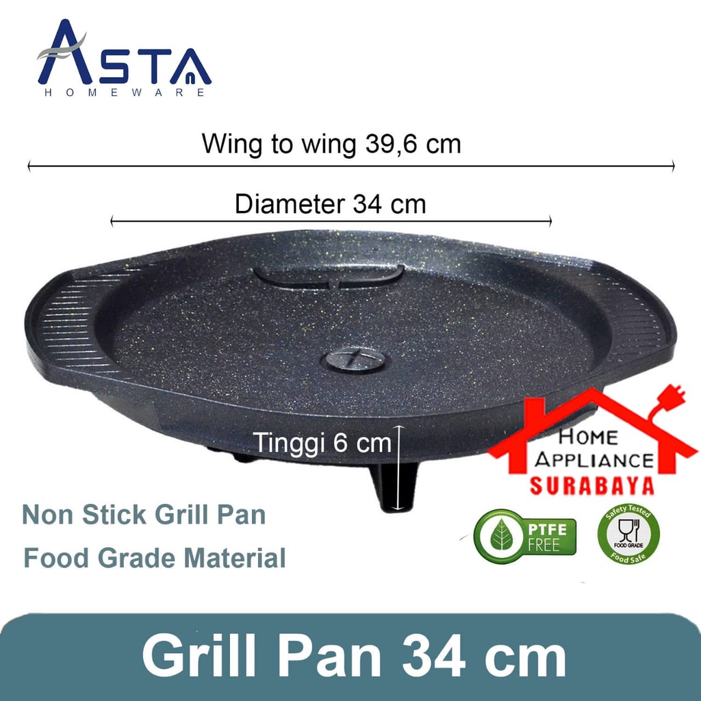 Bulgogi Pan - Grill Panggangan BBQ Marble Bulat 34 CM Tanpa Tutup Kaca Asta Koki Pan ASKP 03