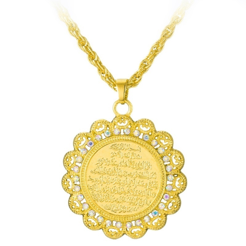 Arab Muslim Islam Arah Scripture Pendant 18K Gold Diamond Necklace Fashion Religious Jewelry