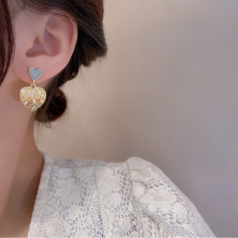 Anting 925 silver needle Bentuk Hati Aksen Kristal Warna Gradasi Untuk Wanita