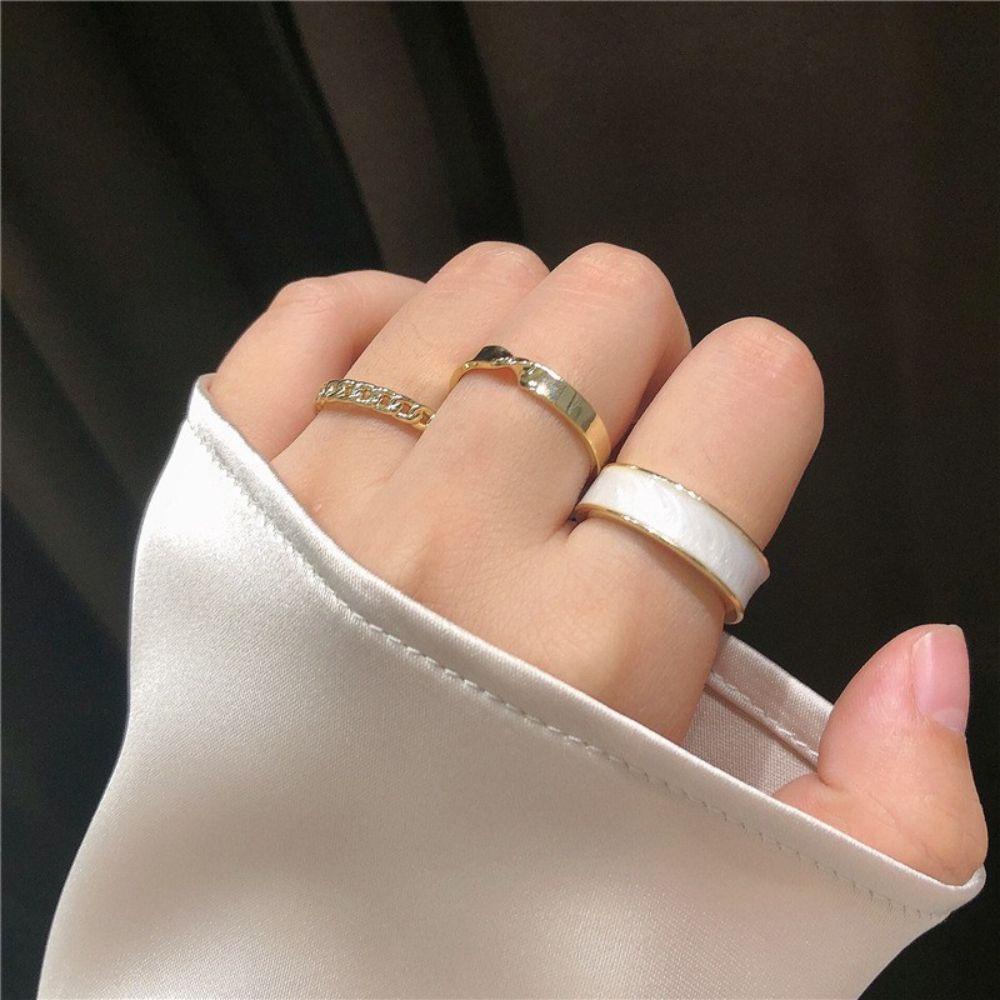 Mxbeauty Pembukaan Cincin Set Gothic Gadis Fashion Cocok Pernikahan Tiga Potong Temperamen Gaya Korea Cincin