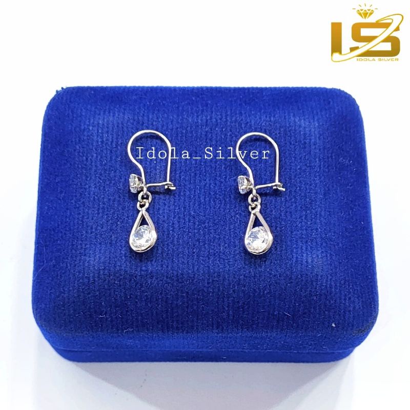 ANTING PERAK ASLI SILVER WANITA 925 LAPIS EMAS PUTIH MODEL AGOGO DESI OVAL - PERHIASAN PERAK