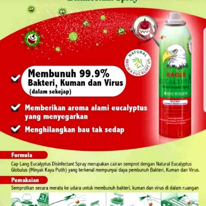 EAGLE EUCALYPTUS DISINFECTANT SPRAY 280ml PEMBUNUH KUMAN