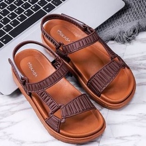 Sandal Let Gunung Jelly Wanita Tali Sambung Kerut Segitiga Kece Import Mokaya / Size 37-41 (8868-B1/8038-A3)-Cokelat Kombinasi