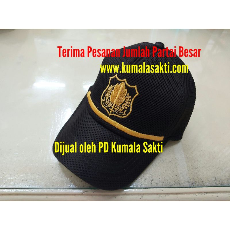 Topi Jaring Satpam Coklat Lis Kuning|Topi Jala Security|Kaos Satpam Security|Pangkat Satpam|Kopel