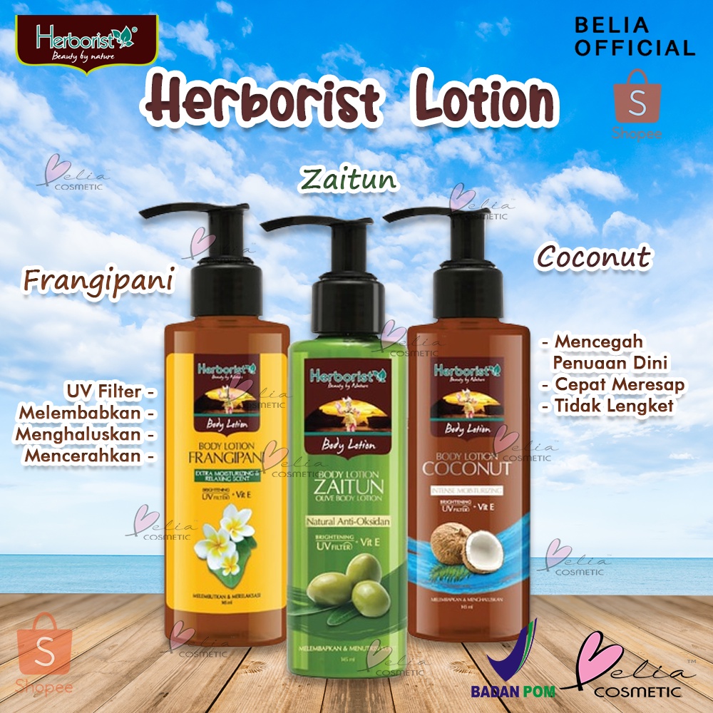 ❤ BELIA ❤ Herborist Body Lotion Zaitun | Coconut | Frangipani | Whitening UV Filter Herboris 145ml