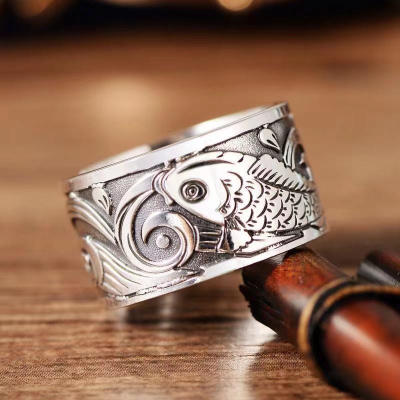 Cincin Desain Ikan Koi Gaya Retro Untuk Pria Dan Wanita