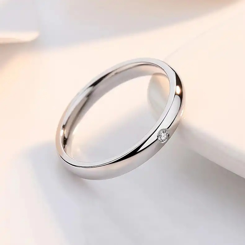 Cincin titanium elegan simple mata satu anti karat