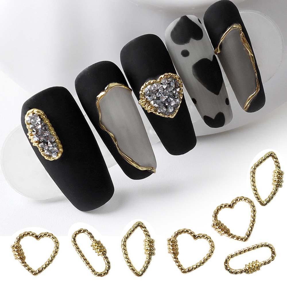 Nickolas1 Stiker Nail Art 3D DIY Berlian Emas Jantung Nail Decal