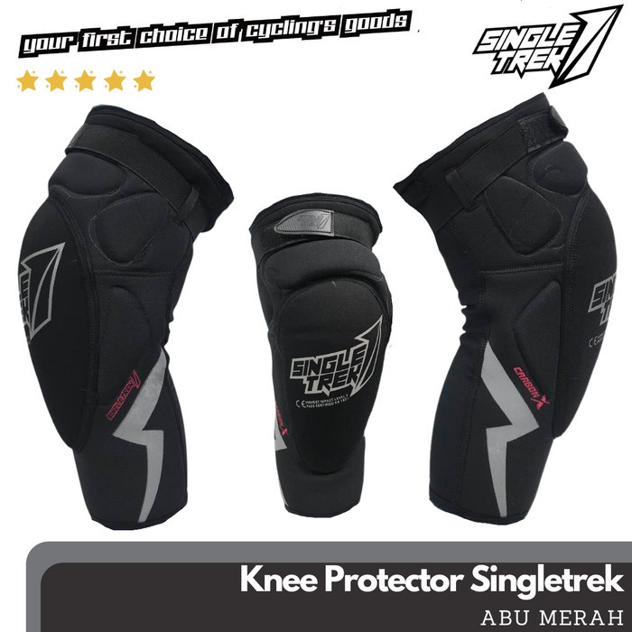 Knee Protector dengkul Singletrek1 Carbon KPC Abu Merah