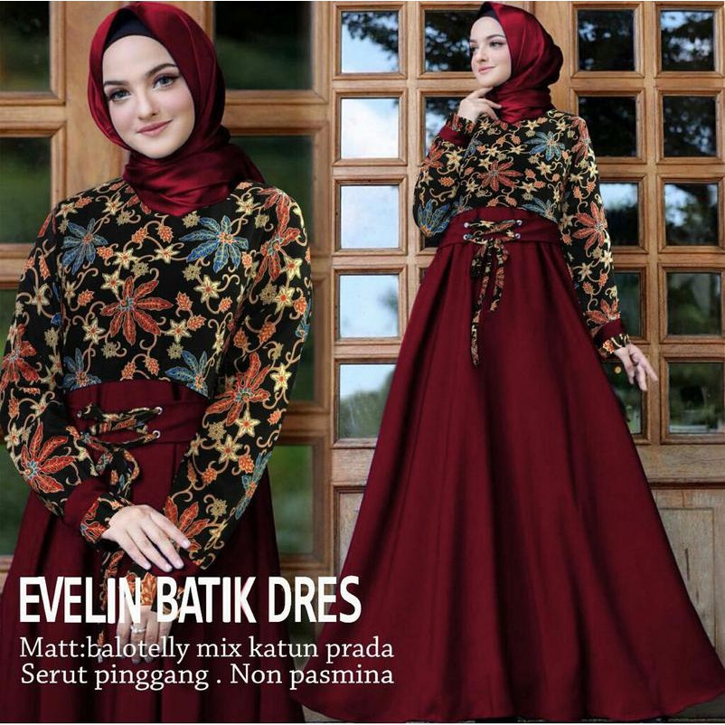 model baju muslim gamis terbaru dan modern EVELIN BUNGA BATIK