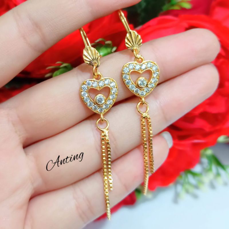 TITANIUM Set Dewasa permata love simple zircon, emas18k anti karat termurah berkualitas