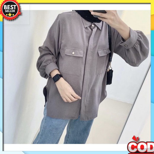 Blouse Wanita Lengan Panjang Jumbo Ld 115 Style Korea Muslim Atasan Wanita Sage Green Murah Jenny Bl