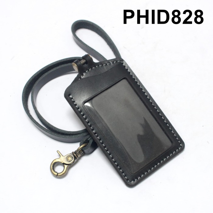 

gantungan dompet ID card kulit hitam - tali id card holder - PHID828