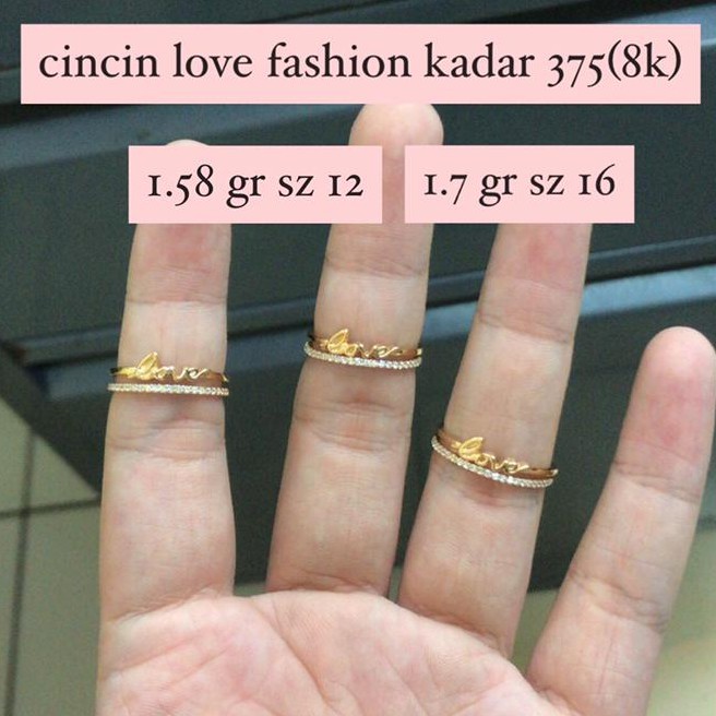 Cincin emas asli kadar 375 fashion love tumpuk