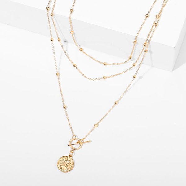 kalung multilayer simple retro coin ball necklace jka208 (3E1)