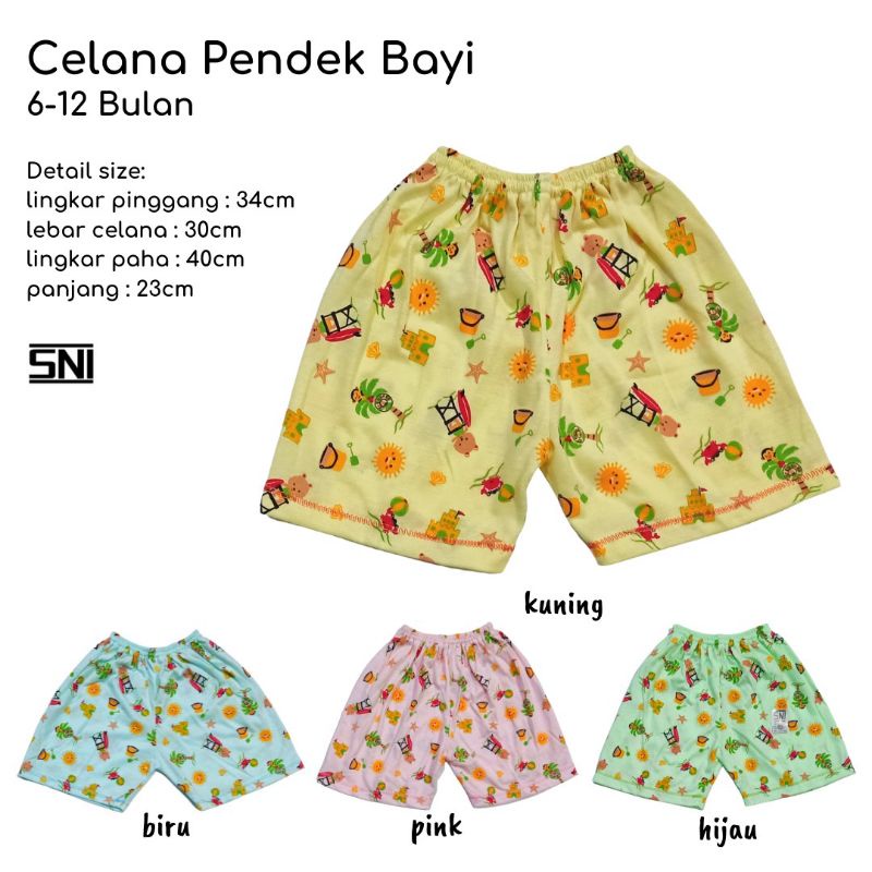 Celana Pendek Bayi SNI Motif Warna Belva Size 6-12 Bulan Bawahan Bayi Celana Harian Bayi 100% Cotton Halus