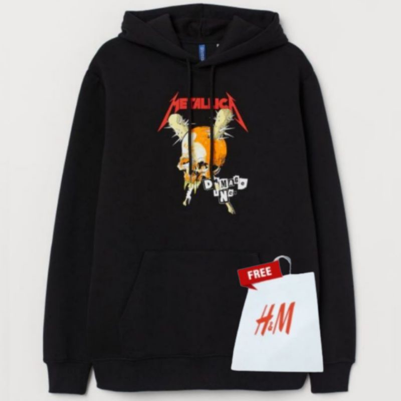 Hoodie H&amp;M Metallica Damage Inc Black Hnm Hitam Pria Wanita Free Paper Bag