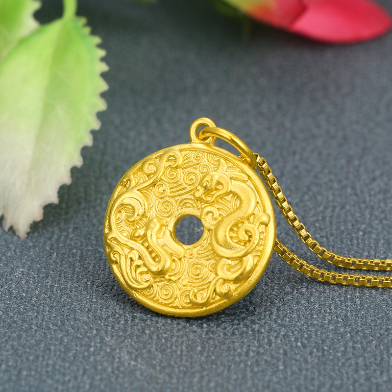 Kalung Liontin 3D Gold plated Emas Asli Kadar 375 Desain Naga Phoenix Chengxiang Untuk Pria Dan Wanita