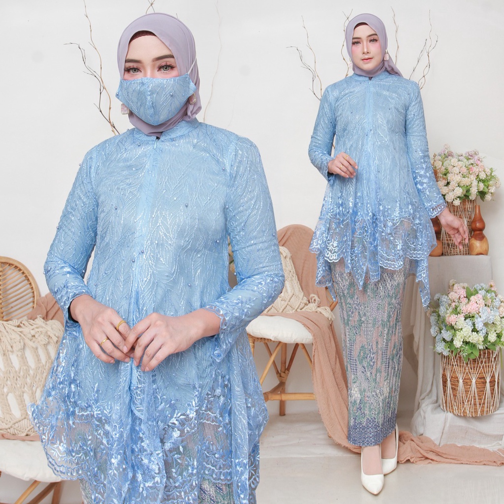 Setelan  Kebaya Modern Tunik Tulle Rumbai / Jubrai Aneka Pilihan Warna