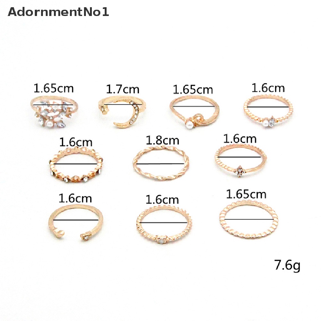 (AdornmentNo1) 10pcs / set Cincin Gaya Bohemian Motif Bulan / Bintang Untuk Perhiasan Wanita / Anak Perempuan