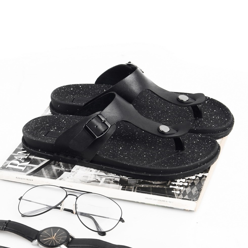 ASTA OREO BLACK |ManNeedMe x Monday| Sandal Jepit Casual Pria KULIT ASLI ORI