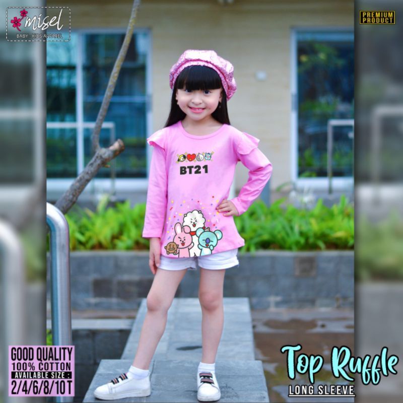 Kaos ruffle anak tangan panjang usia 2-9 tahun