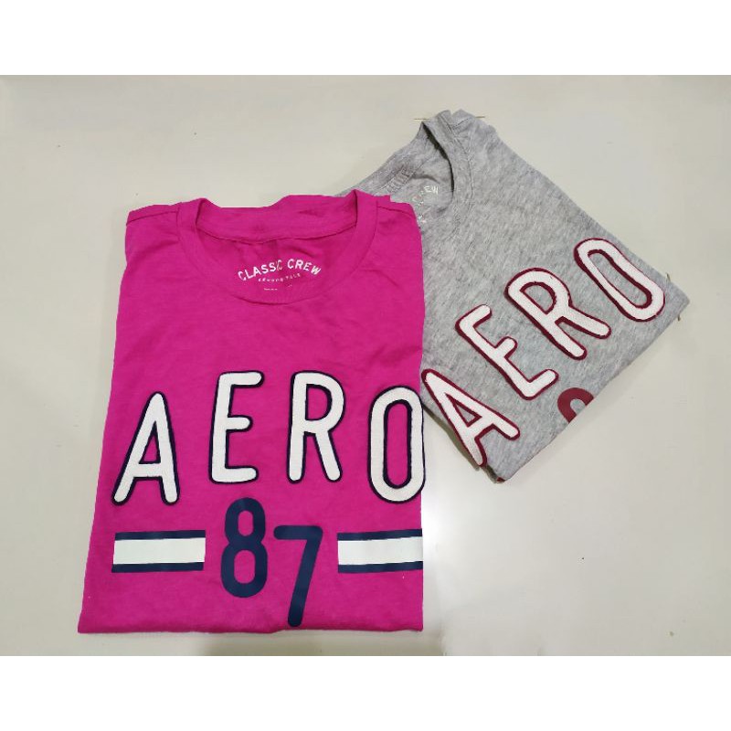 aeropostale grey&amp;orange embellishe logo v neck