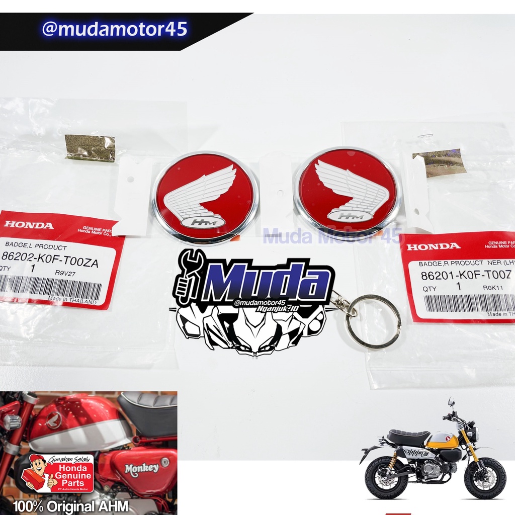 EMBLEM TANGKI MONKEY DAX ST CT 125 HM LOGO MARK WING SAYAP HONDA SEPASANG 86201-86202-K0F-T00ZA BADG