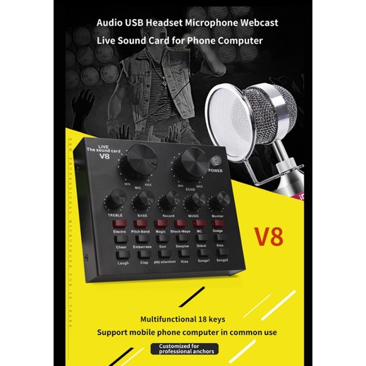 SOUND CARD V8 MIXER BLUETOOTH SOUNDCARD V8 AUDIO SOUNDCARD