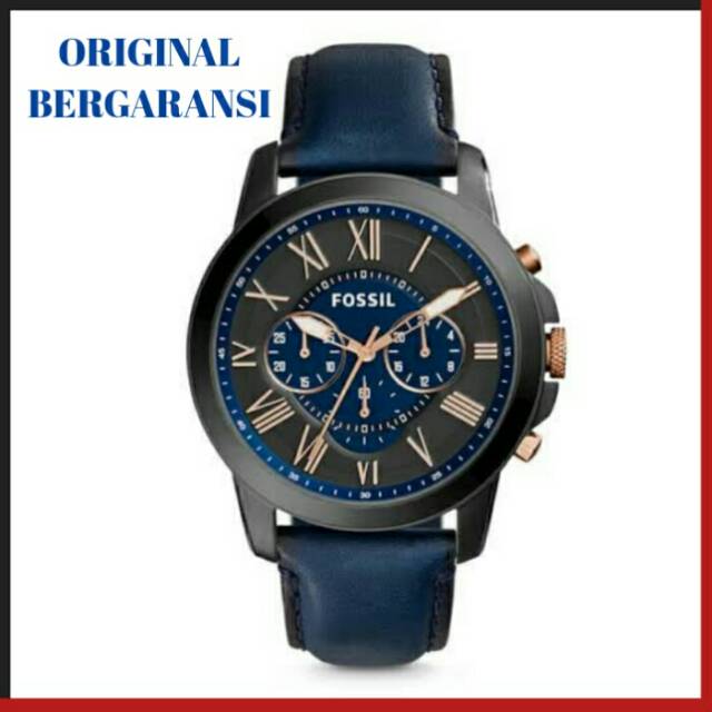 Jam Tangan Pria Fossil FS5061 Grant Chronograph Navy Leather Strap