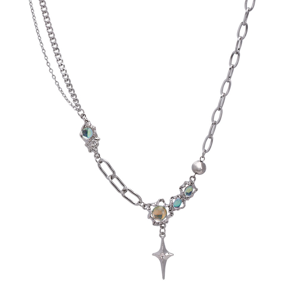 【COD Tangding】Kalung Rantai Klavikula Musim Panas Desain Batu Bulan Untuk Wanita